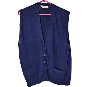 Braemar Vintage 50s 60s Navy Blue 100% Pure Cashmere Button Vest Pockets‎ M
